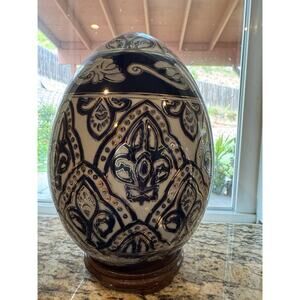 Decorative Egg With Stand Enameled Vintage Cloisonne’ Style